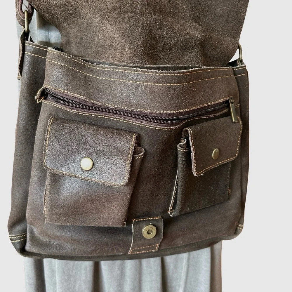 David King Distressed Leather Large Full Flap Messenger Bag Mailbag 16×11 Brown